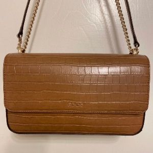 DKNY Women Shoulder Crossbody Bag Sina MD In Brown Crocodile Embossed NWT$228